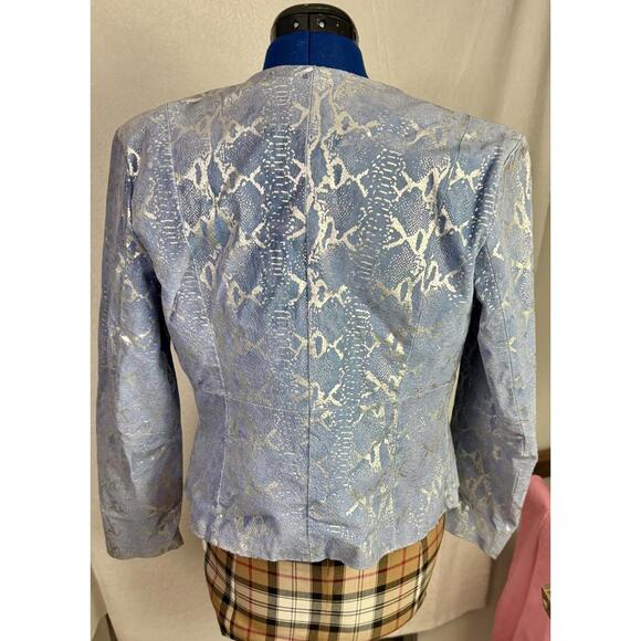 Villain Era Blue Metallic Snakeskin Leather Jacket Anti-Hero METROSTYLE Vintage - Picture 3 of 8